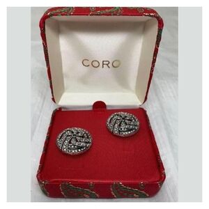 NEW VINTAGE Coro Silvertone Earrings Intricate Crystal Design HIGHLY COLLECTIBLE